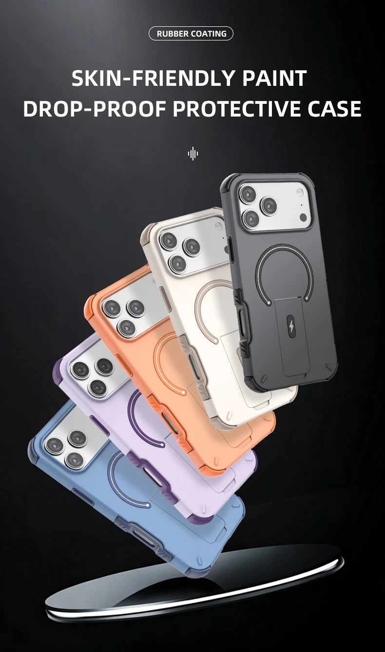 Luxury Fold Stand Holder For Magsafe Armor Phone Case for iPhone 17 16 Plus Pro Max Plus Magnetic Shockproof Bumper Matte Cover