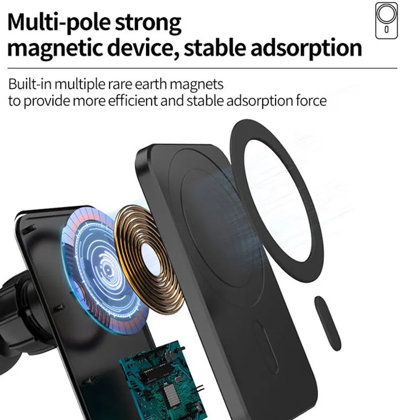 Mini Magnetic Wireless Car Charger Phone Holder Stand Car Mount For iPhone 17 16 15 14 13 12 Pro Max Fast Car Charging Station