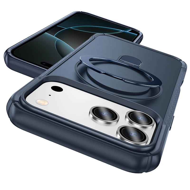 Metal Ring Stand Matte Magnetic Case For Magsafe IPhone 18 17 15 14 13 12 11 16 17 Pro Max Plus Wireless Charger Cover