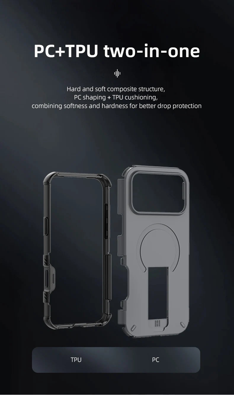 Luxury Fold Stand Holder For Magsafe Armor Phone Case for iPhone 17 16 Plus Pro Max Plus Magnetic Shockproof Bumper Matte Cover