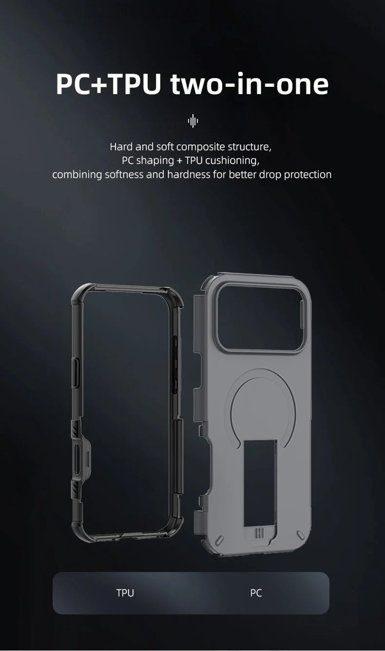 Luxury Fold Stand Holder For Magsafe Armor Phone Case for iPhone 17 16 Plus Pro Max Plus Magnetic Shockproof Bumper Matte Cover