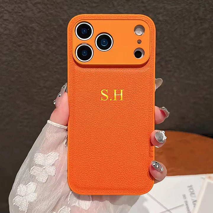 Personalized Luxury Customized Name 3D DIY Hot Engrave Faux Leather Phone Case For iPhone 17 16 15 14 13 Pro Max Plus Air