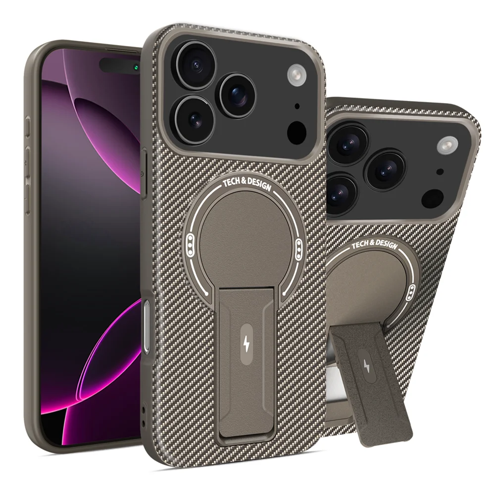 Luxury Carbon Fiber Pattern Fold Stand Magnetic Phone Case For iPhone 16 17 18 Pro Max Air 15 14 Plus 13 12 11 Military Cover