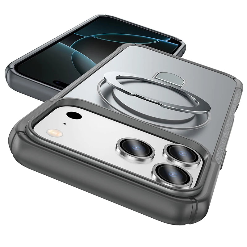 Metal Ring Stand Matte Magnetic Case For Magsafe IPhone 18 17 15 14 13 12 11 16 17 Pro Max Plus Wireless Charger Cover