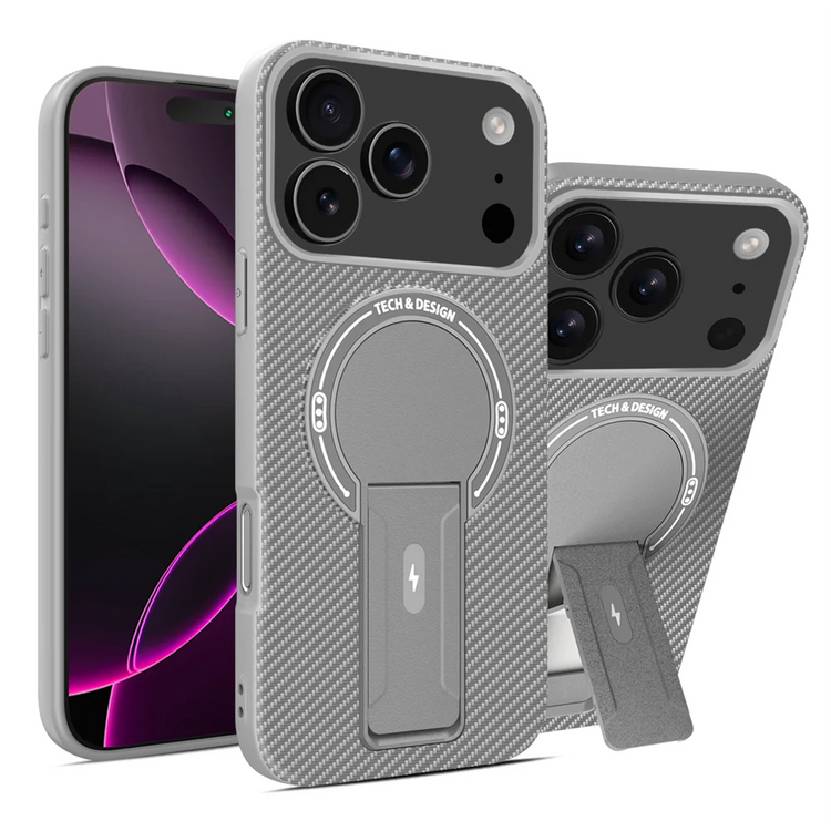 Luxury Carbon Fiber Pattern Fold Stand Magnetic Phone Case For iPhone 16 17 18 Pro Max Air 15 14 Plus 13 12 11 Military Cover