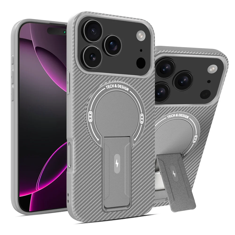 Luxury Carbon Fiber Pattern Fold Stand Magnetic Phone Case For iPhone 16 17 18 Pro Max Air 15 14 Plus 13 12 11 Military Cover
