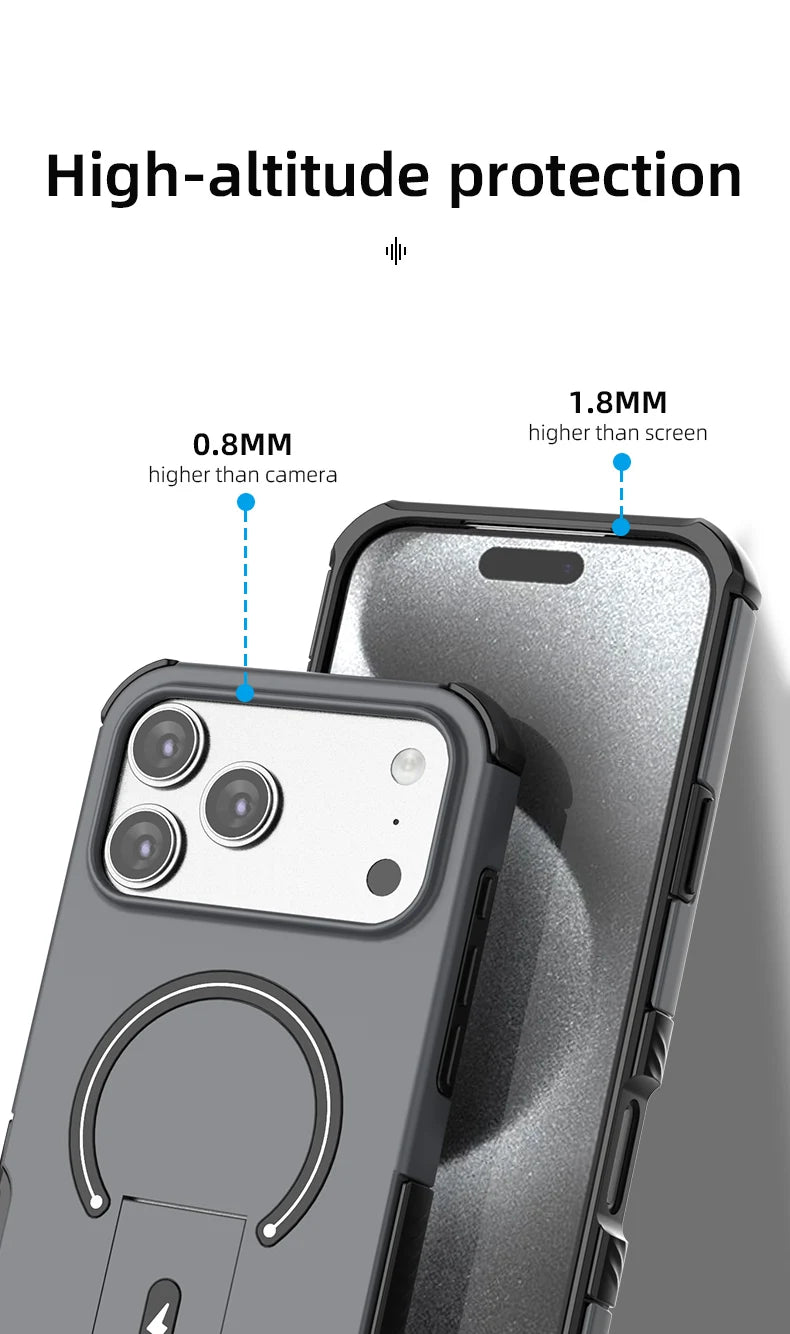 Luxury Fold Stand Holder For Magsafe Armor Phone Case for iPhone 17 16 Plus Pro Max Plus Magnetic Shockproof Bumper Matte Cover