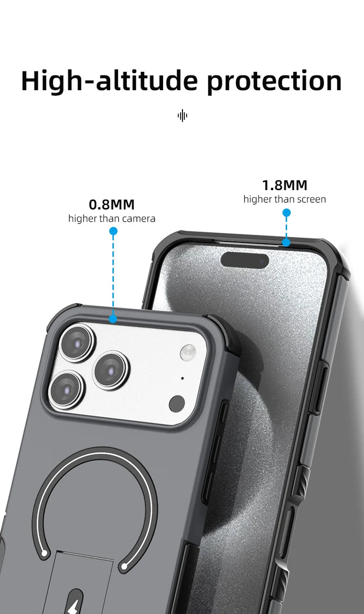 Luxury Fold Stand Holder For Magsafe Armor Phone Case for iPhone 17 16 Plus Pro Max Plus Magnetic Shockproof Bumper Matte Cover