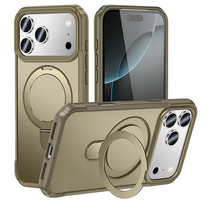Metal Ring Stand Matte Magnetic Case For Magsafe IPhone 18 17 15 14 13 12 11 16 17 Pro Max Plus Wireless Charger Cover