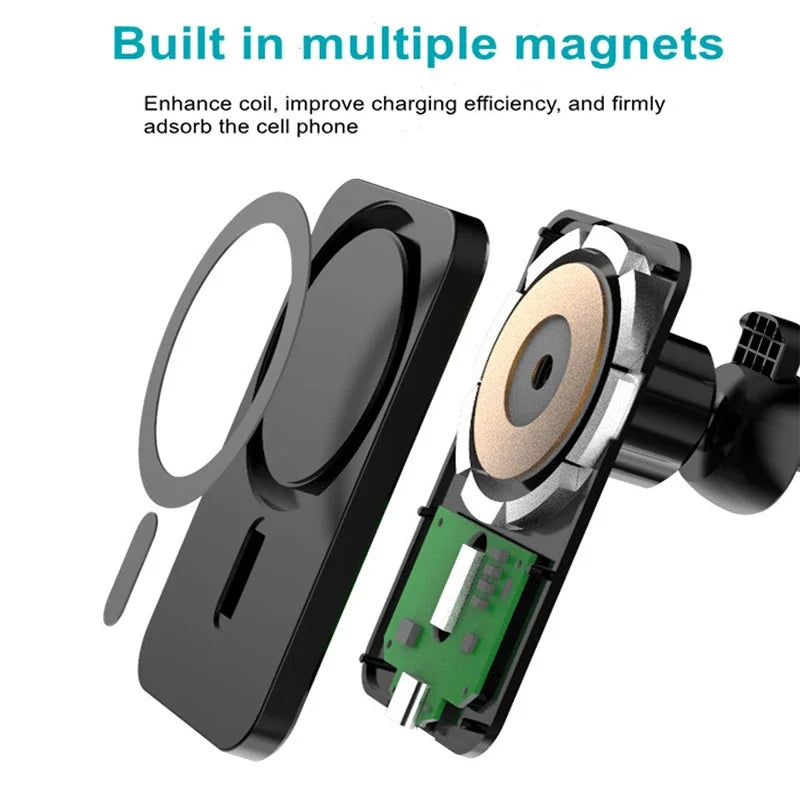 Mini Magnetic Wireless Car Charger Phone Holder Stand Car Mount For iPhone 17 16 15 14 13 12 Pro Max Fast Car Charging Station