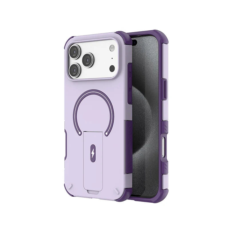 Luxury Fold Stand Holder For Magsafe Armor Phone Case for iPhone 17 16 Plus Pro Max Plus Magnetic Shockproof Bumper Matte Cover