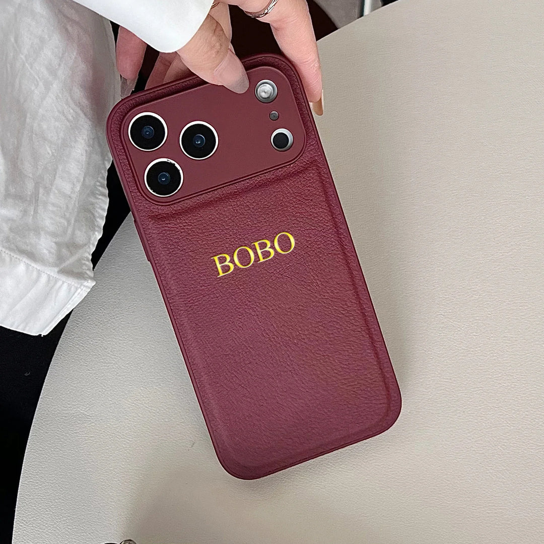 Personalized Luxury Customized Name 3D DIY Hot Engrave Faux Leather Phone Case For iPhone 17 16 15 14 13 Pro Max Plus Air