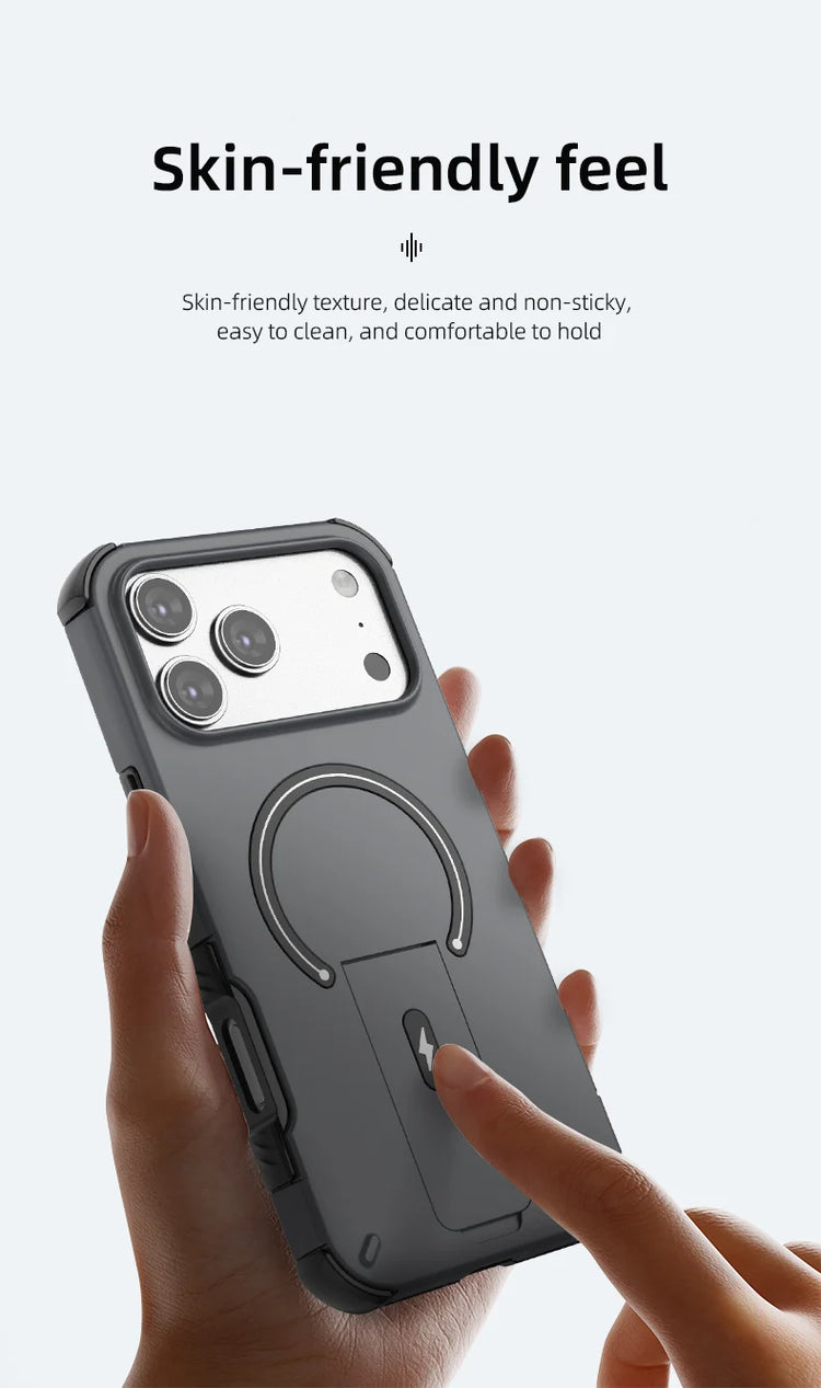 Luxury Fold Stand Holder For Magsafe Armor Phone Case for iPhone 17 16 Plus Pro Max Plus Magnetic Shockproof Bumper Matte Cover