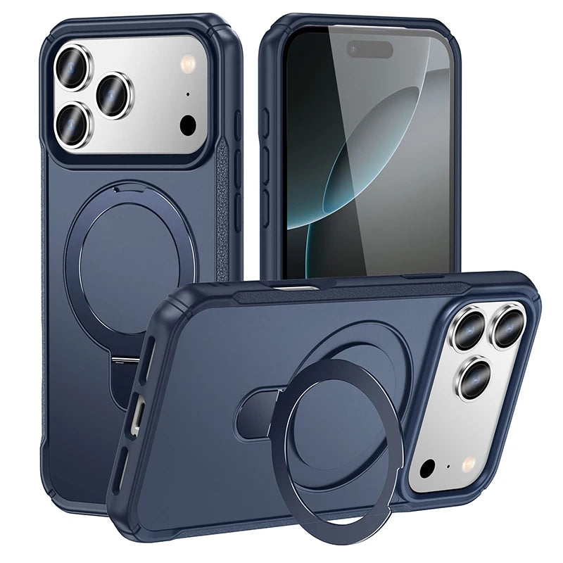 Metal Ring Stand Matte Magnetic Case For Magsafe IPhone 18 17 15 14 13 12 11 16 17 Pro Max Plus Wireless Charger Cover