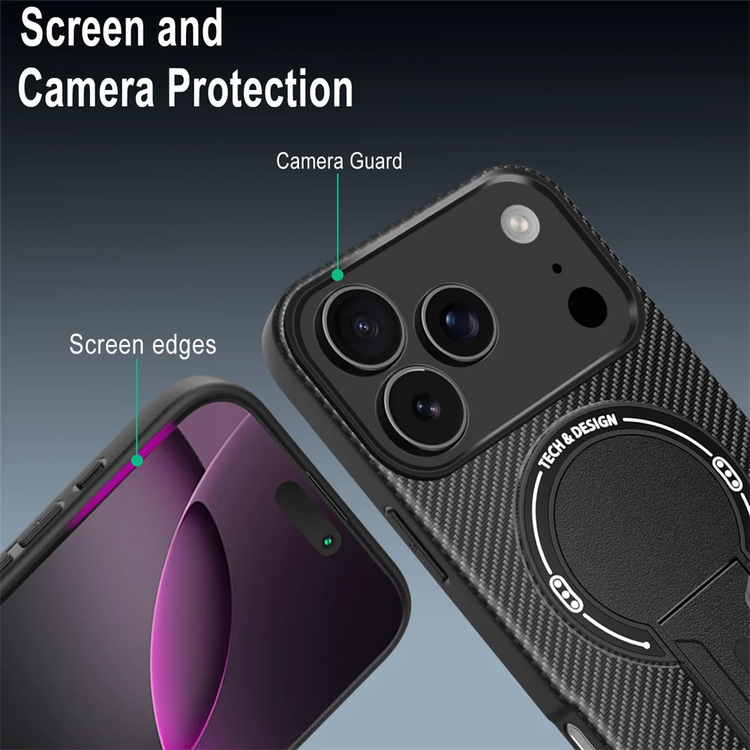 Luxury Carbon Fiber Pattern Fold Stand Magnetic Phone Case For iPhone 16 17 18 Pro Max Air 15 14 Plus 13 12 11 Military Cover