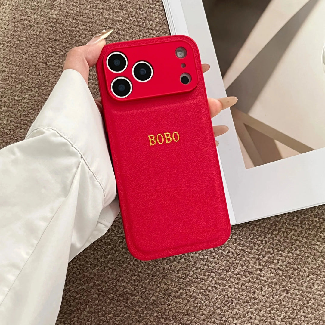 Personalized Luxury Customized Name 3D DIY Hot Engrave Faux Leather Phone Case For iPhone 17 16 15 14 13 Pro Max Plus Air