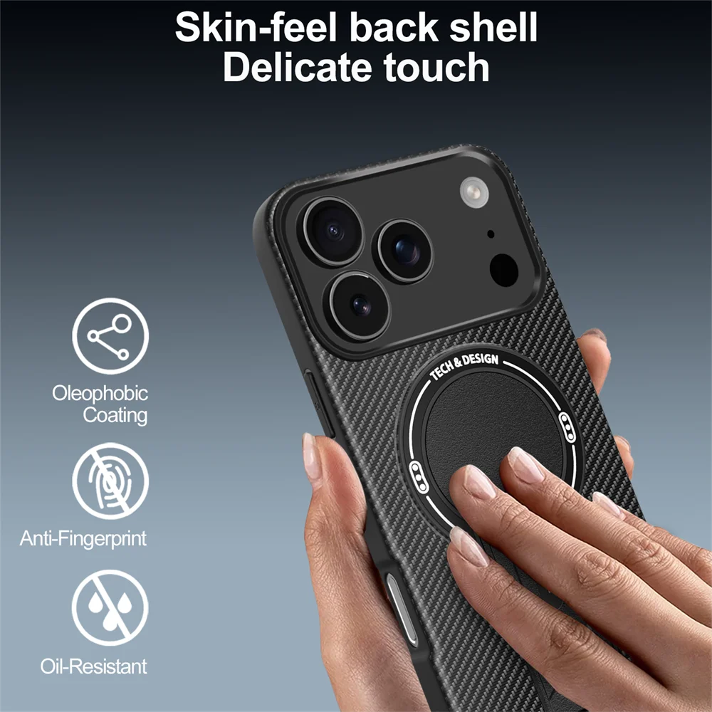 Luxury Carbon Fiber Pattern Fold Stand Magnetic Phone Case For iPhone 16 17 18 Pro Max Air 15 14 Plus 13 12 11 Military Cover
