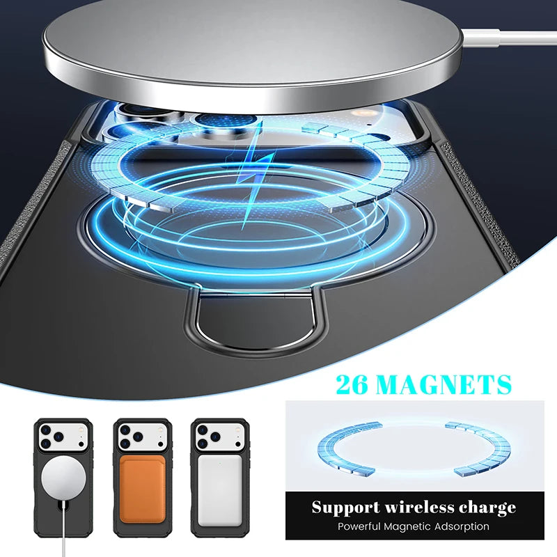 Metal Ring Stand Matte Magnetic Case For Magsafe IPhone 18 17 15 14 13 12 11 16 17 Pro Max Plus Wireless Charger Cover