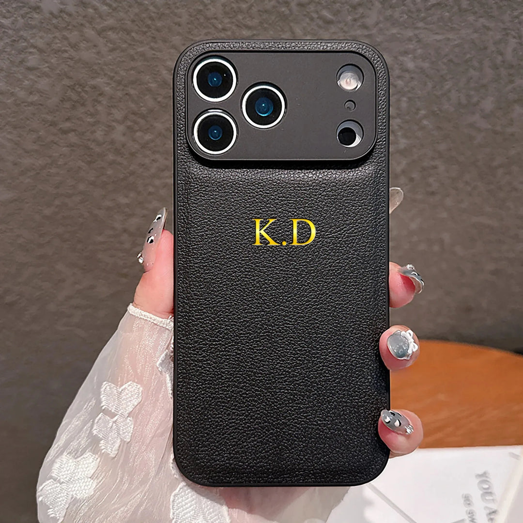 Personalized Luxury Customized Name 3D DIY Hot Engrave Faux Leather Phone Case For iPhone 17 16 15 14 13 Pro Max Plus Air