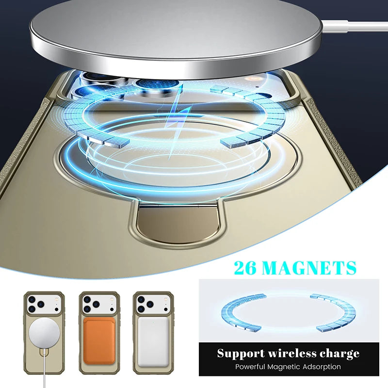 Metal Ring Stand Matte Magnetic Case For Magsafe IPhone 18 17 15 14 13 12 11 16 17 Pro Max Plus Wireless Charger Cover