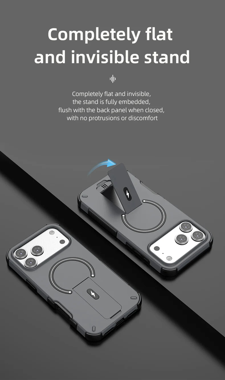 Luxury Fold Stand Holder For Magsafe Armor Phone Case for iPhone 17 16 Plus Pro Max Plus Magnetic Shockproof Bumper Matte Cover