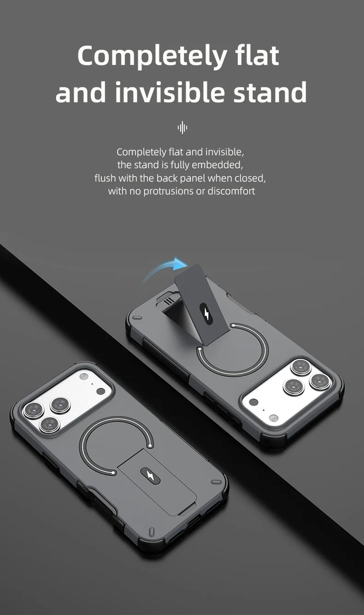 Luxury Fold Stand Holder For Magsafe Armor Phone Case for iPhone 17 16 Plus Pro Max Plus Magnetic Shockproof Bumper Matte Cover