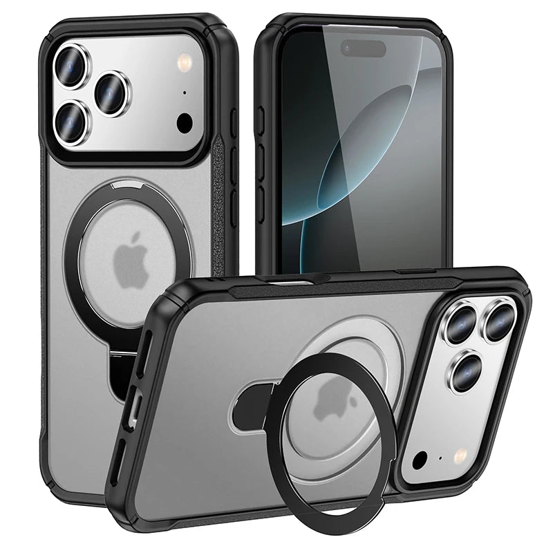 Metal Ring Stand Matte Magnetic Case For Magsafe IPhone 18 17 15 14 13 12 11 16 17 Pro Max Plus Wireless Charger Cover