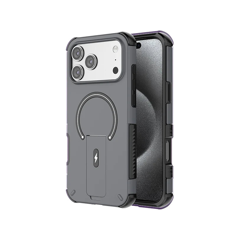Luxury Fold Stand Holder For Magsafe Armor Phone Case for iPhone 17 16 Plus Pro Max Plus Magnetic Shockproof Bumper Matte Cover