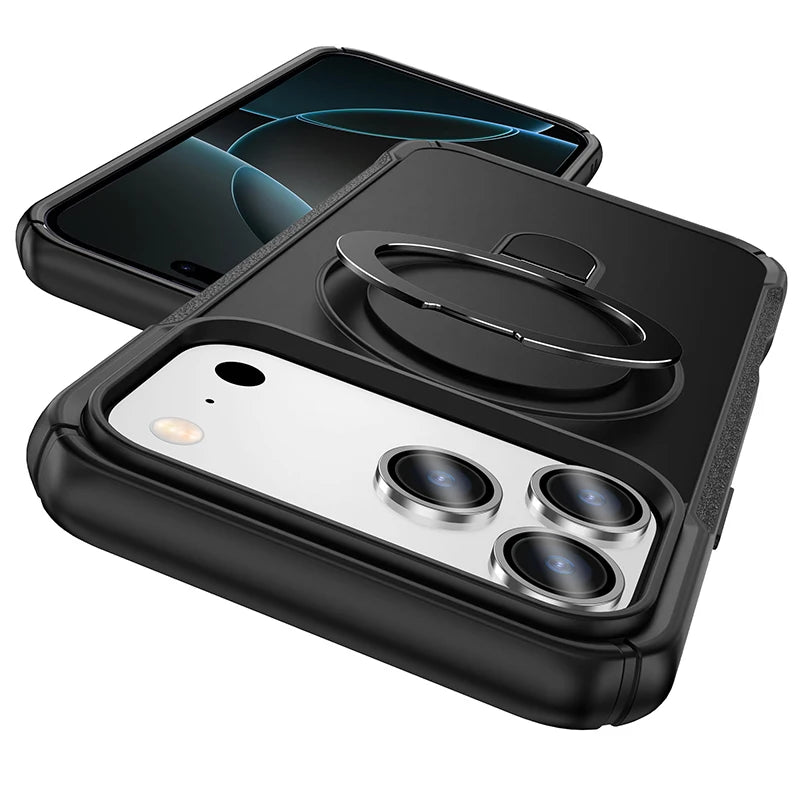 Metal Ring Stand Matte Magnetic Case For Magsafe IPhone 18 17 15 14 13 12 11 16 17 Pro Max Plus Wireless Charger Cover