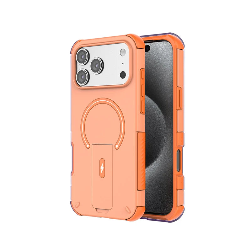 Luxury Fold Stand Holder For Magsafe Armor Phone Case for iPhone 17 16 Plus Pro Max Plus Magnetic Shockproof Bumper Matte Cover
