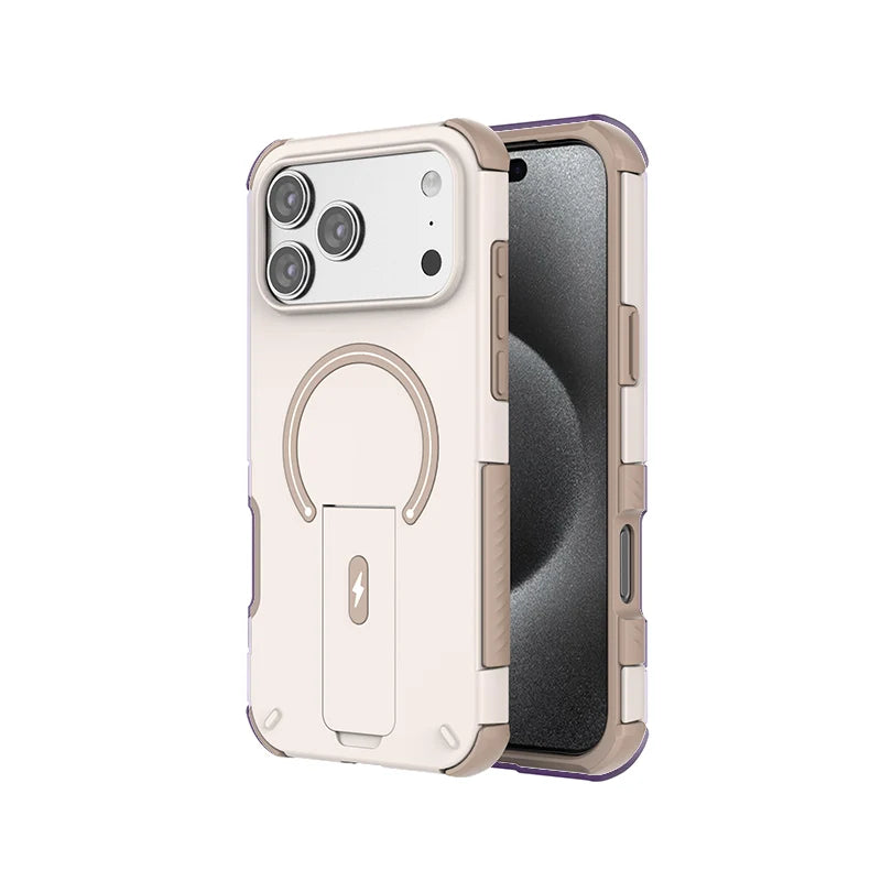Luxury Fold Stand Holder For Magsafe Armor Phone Case for iPhone 17 16 Plus Pro Max Plus Magnetic Shockproof Bumper Matte Cover