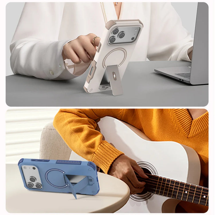 Luxury Fold Stand Holder For Magsafe Armor Phone Case for iPhone 17 16 Plus Pro Max Plus Magnetic Shockproof Bumper Matte Cover
