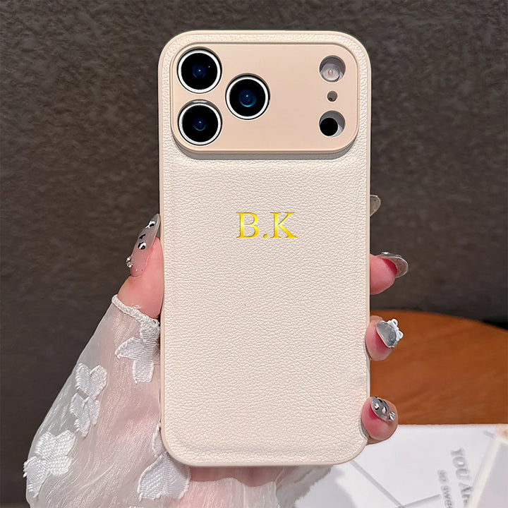 Personalized Luxury Customized Name 3D DIY Hot Engrave Faux Leather Phone Case For iPhone 17 16 15 14 13 Pro Max Plus Air